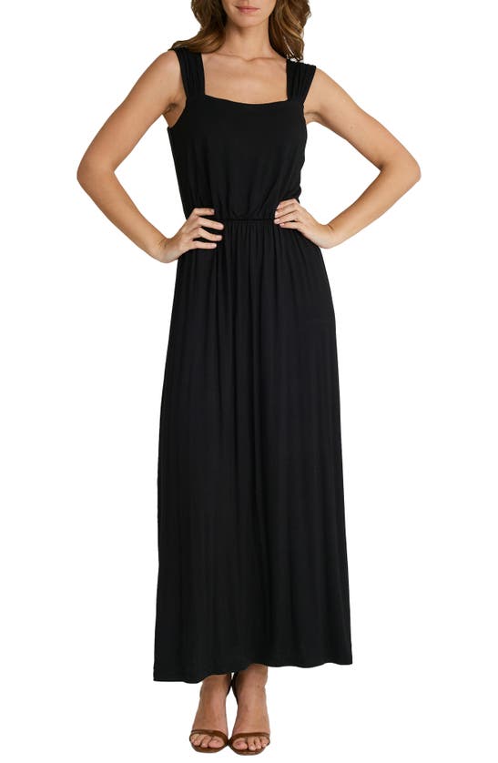 Mila Mae Square Neck Stretch Knit Sundress In Solid Black