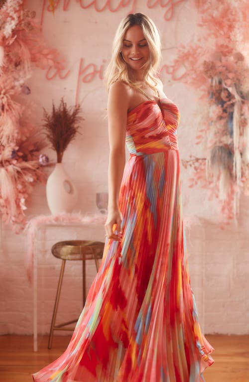 Shop Xscape Evenings Print Pleated Gown In Fuchsia/pink/multi