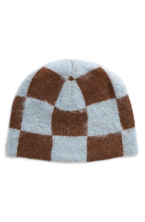 Shop Stockholm Surfboard Club Gas Reversible Check Beanie In Blue Brown Check