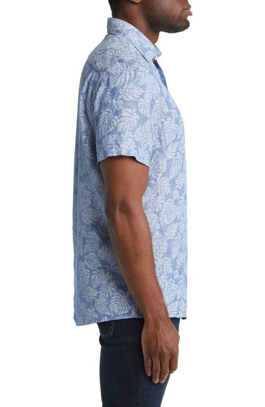 Rodd & Gunn Yelverton Sport Fit Frond Print Short Sleeve Linen Button-up Shirt In Stonewash