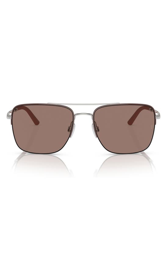Shop Oliver Peoples Roger Federer 56mm Semirimless Pilot Sunglasses In Silver