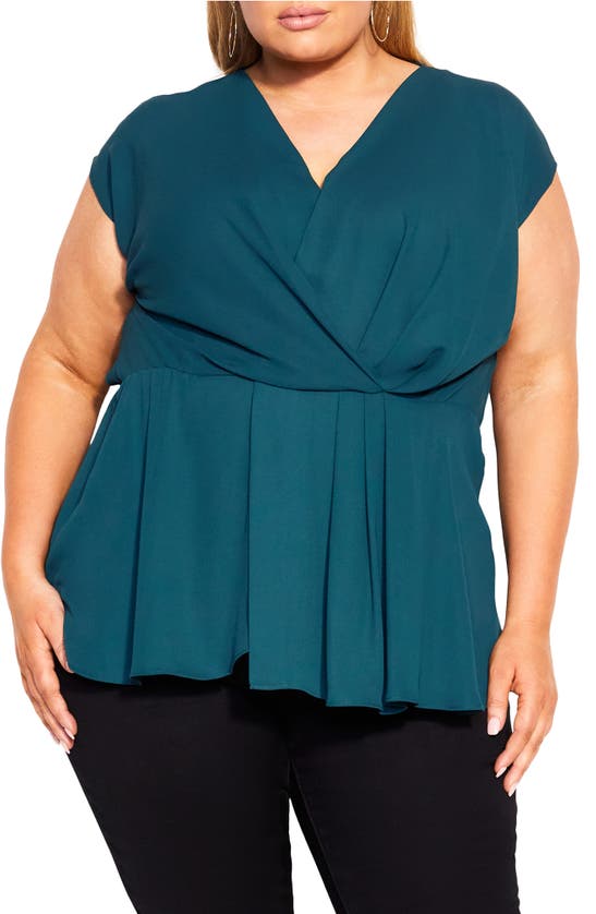 City Chic Simple Twist Peplum Cotton Top In Jade