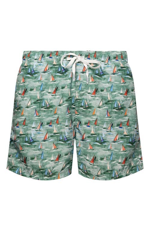 Eton Boat Print Swim Trunks Green at Nordstrom,