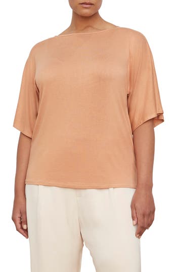 Vince Draped Boat Neck Top In Nectarine