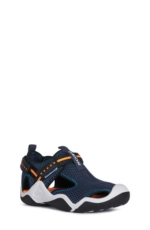 Geox Wader Sandal In Navy/orange Fluorescent