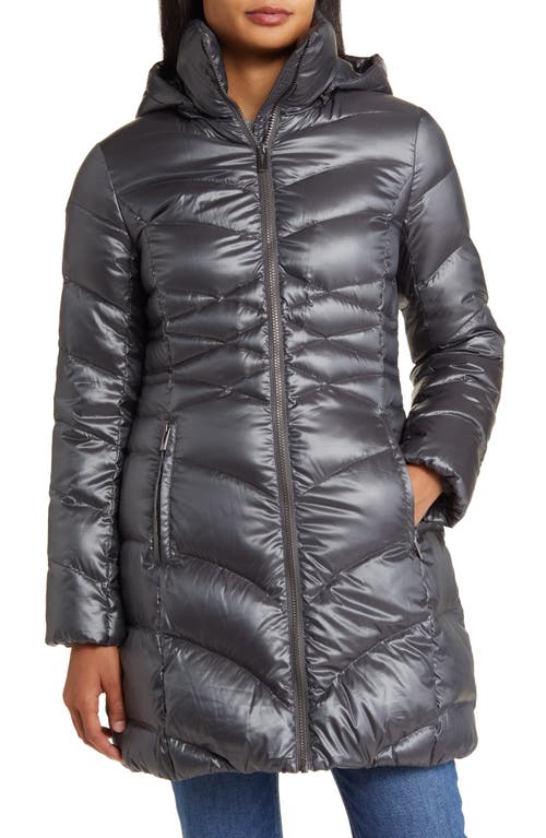 Quilted Puffer Jacket with Removable Hood in Steel
