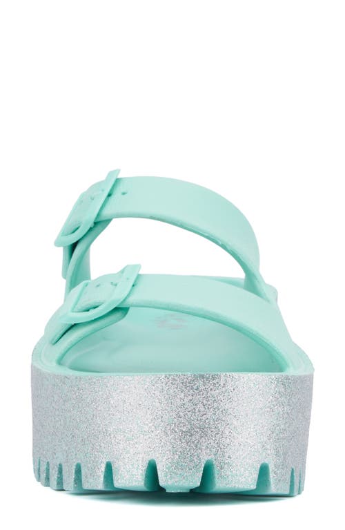 Olivia Miller Sparkles Plaform Slide Sandal In Blue/green