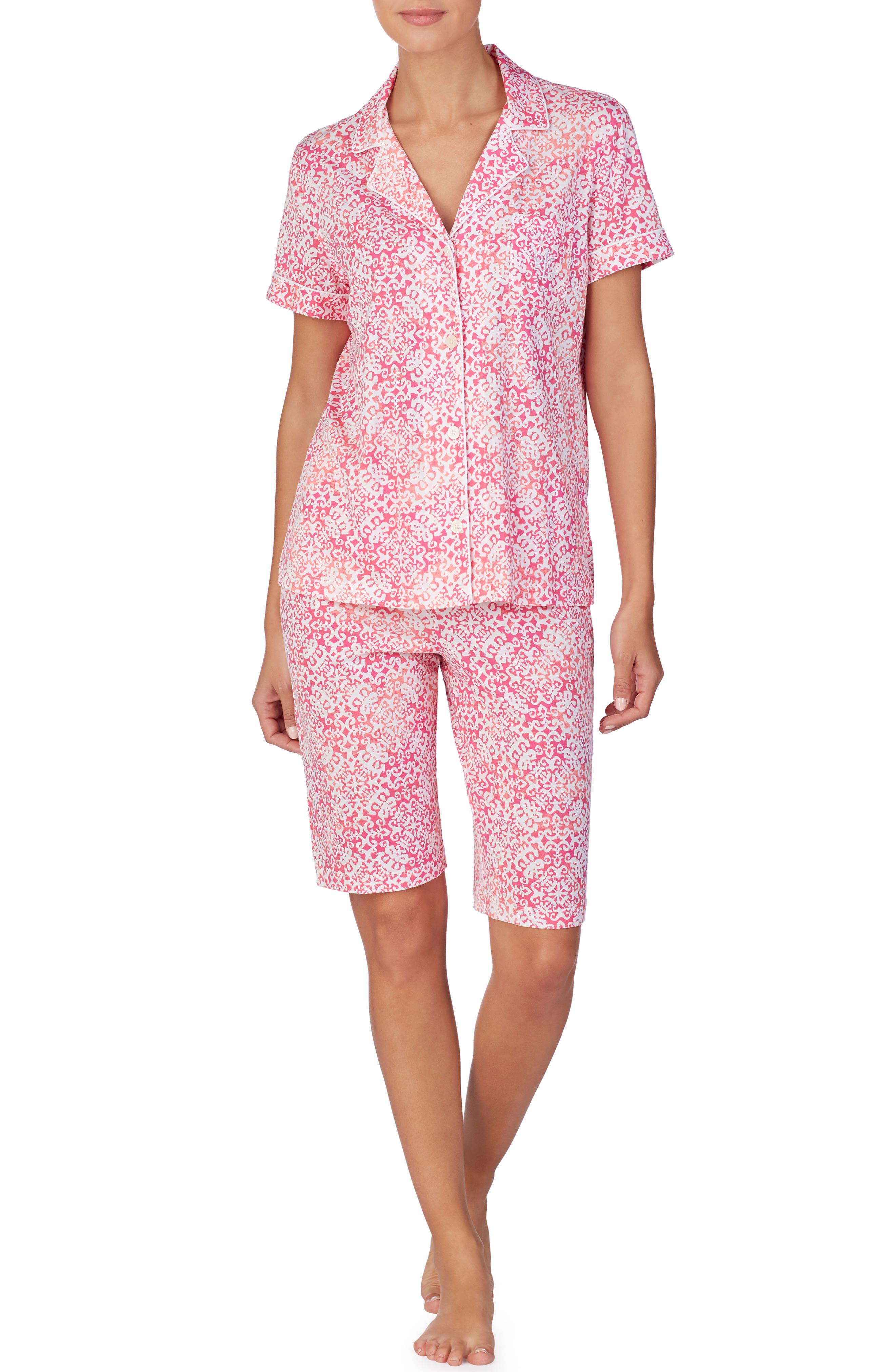 Plus Size Lauren Ralph Lauren Bermuda Short Pajamas, Pink
