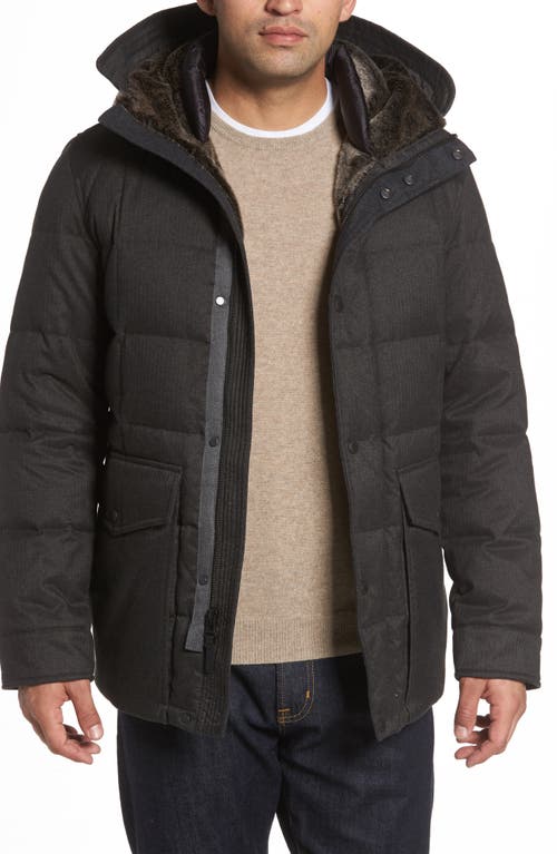 Cole Haan Faux Fur Trim Mixed Media Hooded Down Jacket in Charcoal at Nordstrom, Size Small