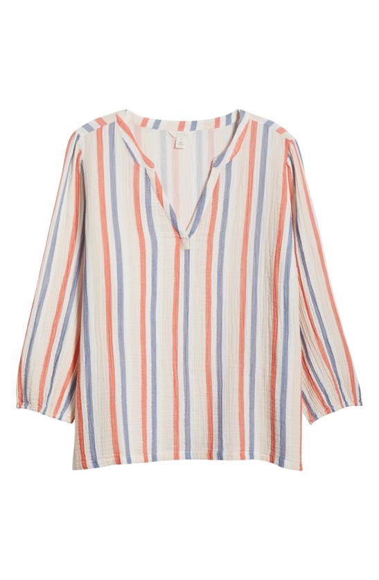 Caslon Long Sleeve Cotton Gauze Popover Top In Pink Beach- Red Napa Stripe