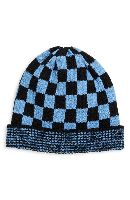 Shop The Elder Statesman Bolt Checkerboard Knit Beanie In Black/crypto Blue