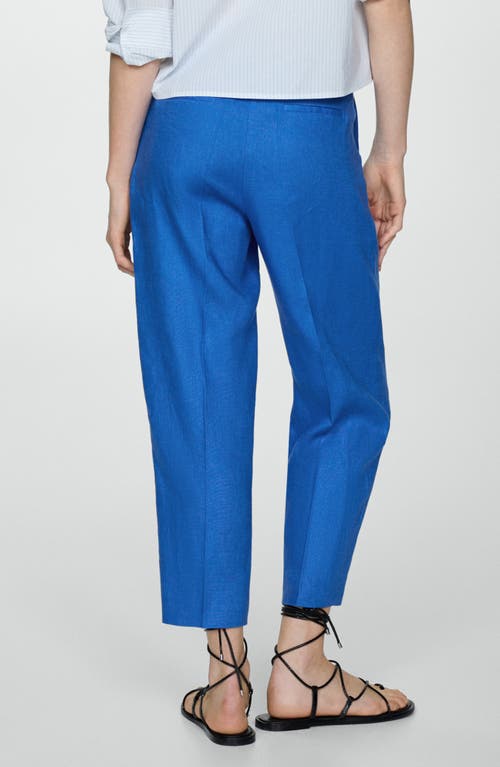 Shop Mango Brunoli Linen Ankle Straight Leg Pants In Medium Blue