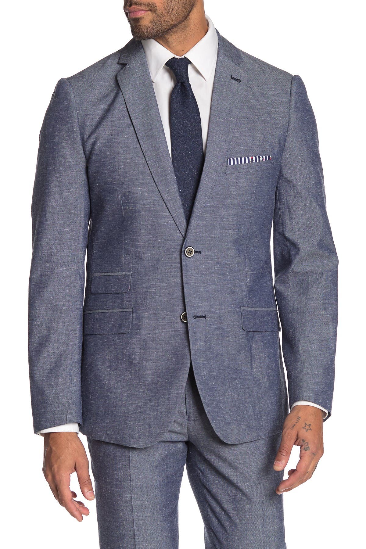 blue chambray suit