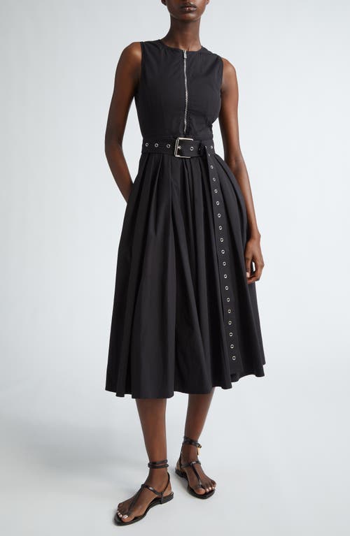 MICHAEL KORS MICHAEL KORS COLLECTION BELTED ZIP FRONT POPLIN MIDI DRESS 