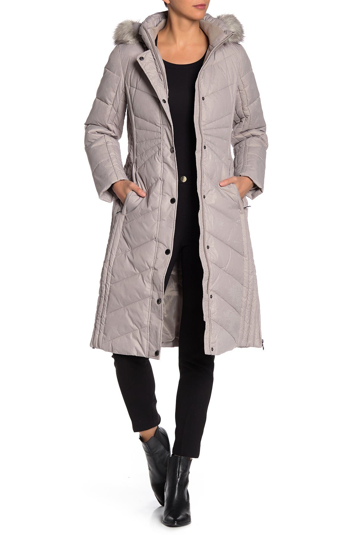 anne klein down coat with faux fur