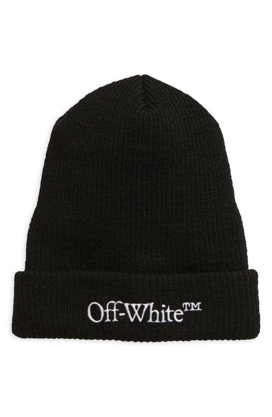 Off-white Wool Rib Beanie In Black