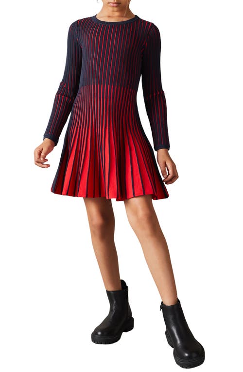 REISS REISS KIDS' OMBRÉ LONG SLEEVE RIB FIT & FLARE DRESS
