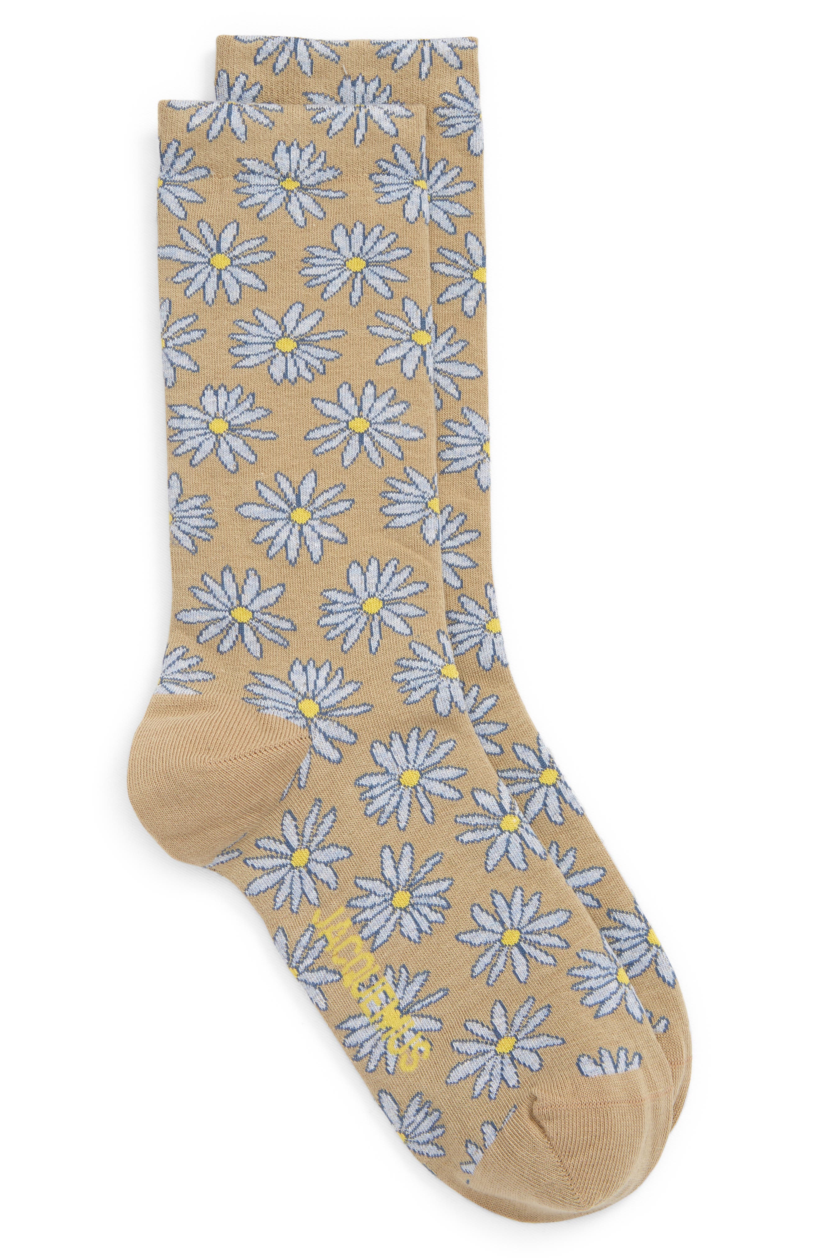 Jacquemus Les Chaussettes Fleurs Floral Jacquard Cotton Blend Socks in Print Blue/Beige Flowers