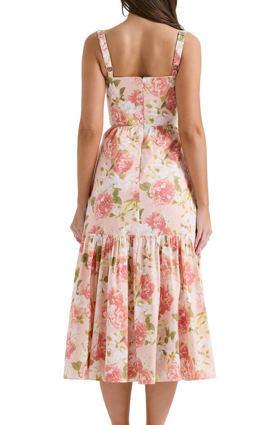 Shop House Of Cb Elia Floral Stretch Cotton Blend Corset Sundress In Peony Print