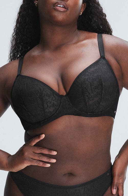 Shop Savage X Fenty Signature Script Lace Underwire Demi Bra In Black Caviar