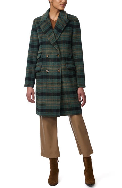 Shop Bernardo Plaid Double Breasted Coat In Green Plain