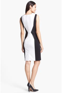 Calvin Klein Faux Leather Trim Colorblock Sheath Dress (Regular ...