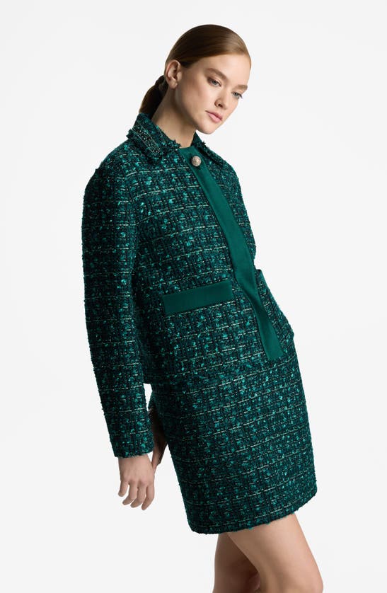 Shop St John St. John Evening Metallic Tweed & Twill Jacket In Spruce Multi