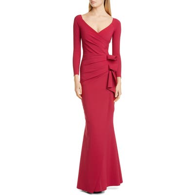 Chiara Boni La Petite Robe Long Sleeve Ruffle Trumpet Gown, US / 44 IT - Red