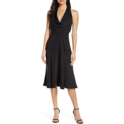 Harlyn Halter Fit & Flare Dress, Black