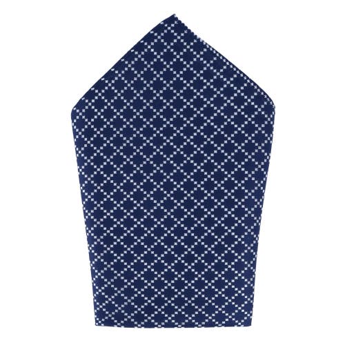 Trafalgar Rowan Geometric Pattern 12x12 Silk Pocket Square In Navy