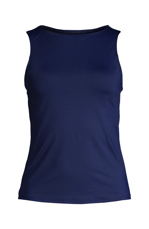 Shop Lands' End Long Torso High Neck Upf 50 Sun Protection Modest Tankini Swimsuit Top In Deep Sea Mixed Diagonal Stripe