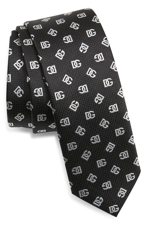 Dolce & Gabbana Logo Jacquard Silk Tie in Black/Whit