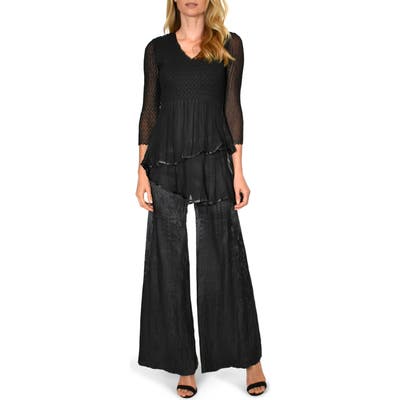 Komarov Tiered Charmeuse & Chiffon Tunic, Black