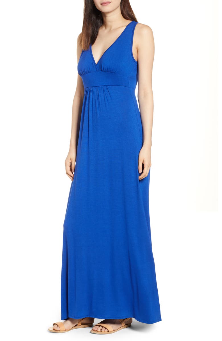 LOVEAPPELLA V-Neck Jersey Maxi Dress, Main, color, BLUE MAZARINE