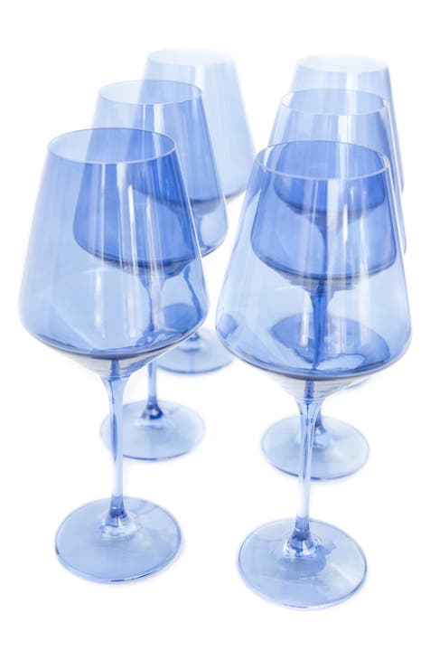 Estelle Colored Glass - Stemware Wine Glasses - Set of 6 Cobalt Blue