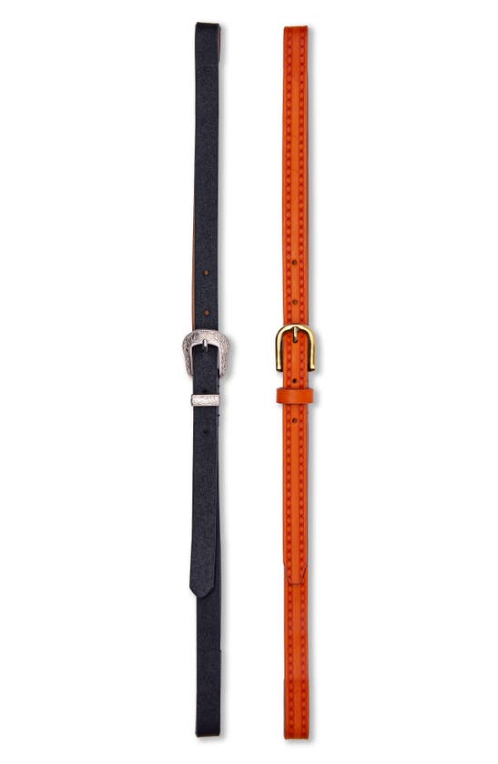 Linea Pelle Skinny Belt In Papaya/ Black