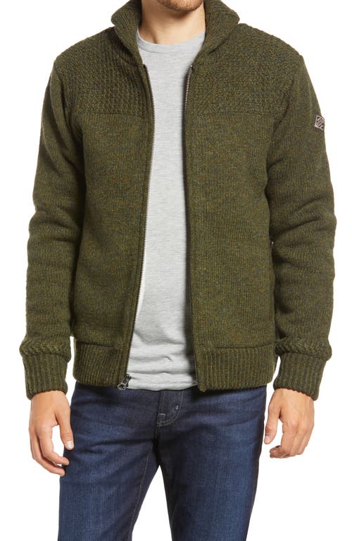 Lined Wool Blend Zip Sweater Jacket in Moss