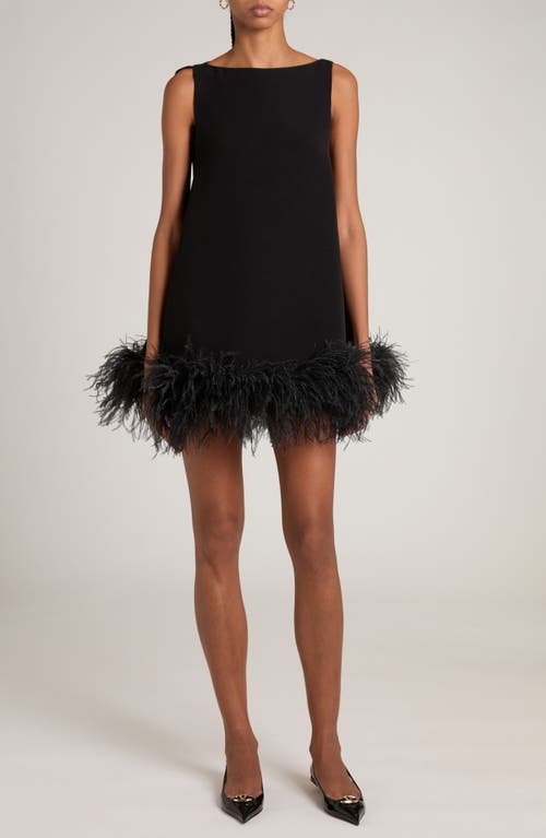 Shop Valentino Garavani Sleeveless Feather Hem Cocktail Dress In Nero