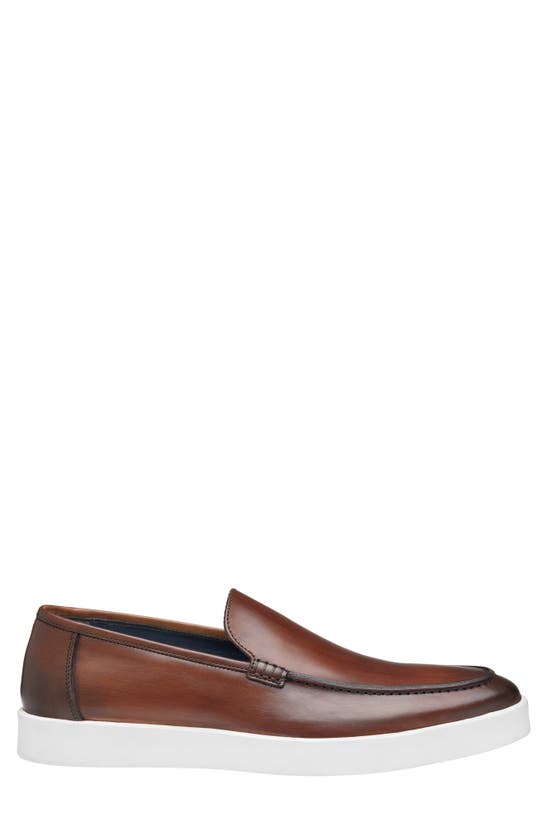 Shop Johnston & Murphy Collection Bolivar Moc Toe Slip-on Sneaker In Brown Italian Calfskin