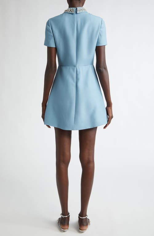 Shop Valentino Garavani Crystal Embroidered Couture Crepe Minidress In Baby Blue/strass