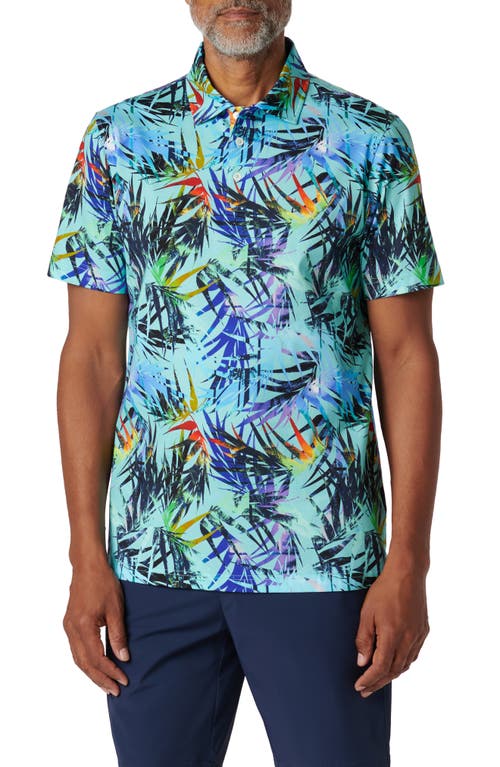 Bugatchi Victor OoohCotton Tropical Leaf Print Polo Turquoise at Nordstrom,