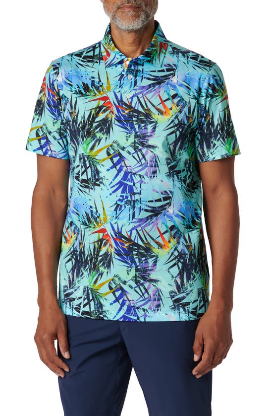 Shop Bugatchi Victor Ooohcotton® Tropical Leaf Print Polo In Turquoise