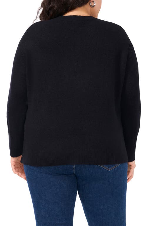 Shop Vince Camuto Rib Trim Crewneck Sweater In Rich Black