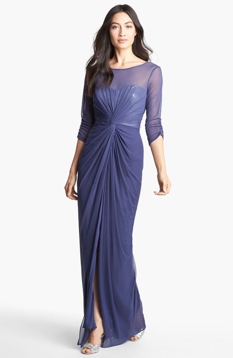 Adrianna Papell Sequin Gathered Mesh Gown | Nordstrom