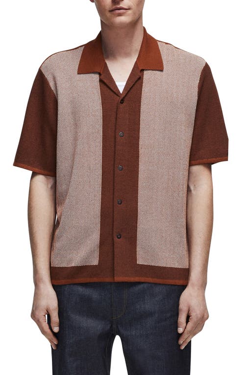 Avery Herringbone Knit Snap Front Shirt in Brown Multi