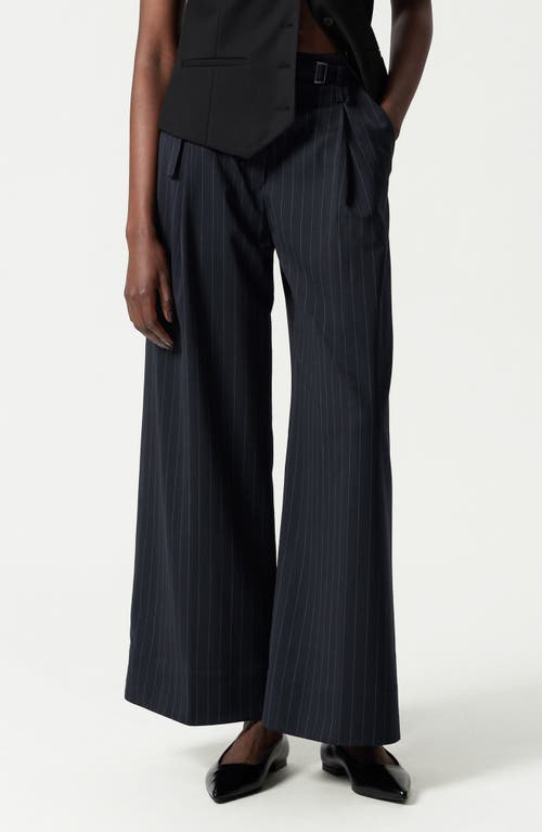 & Other Stories Pinstripe Wool Blend Wide Leg Pants In Blue Pinstripe