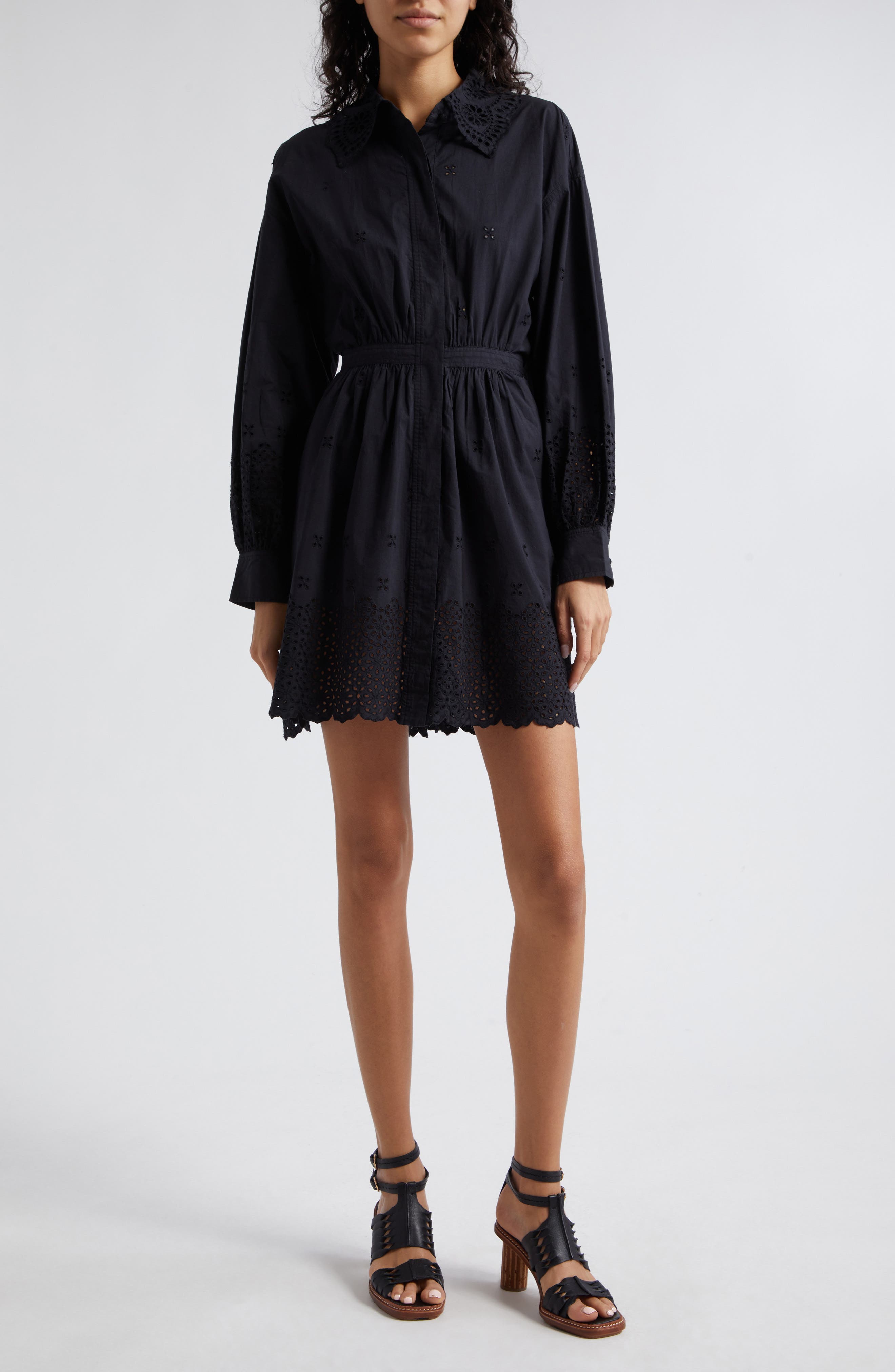 Nordstrom Ulla Johnson Gemma Long Sleeve Eyelet Cotton Shirtdress Noir at  Nordstrom, | The Summit