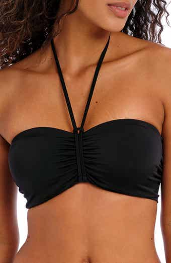 NWT SPANX Pique Plunge Straight Strap Bikini Top Size Large Very Black MSRP  $88