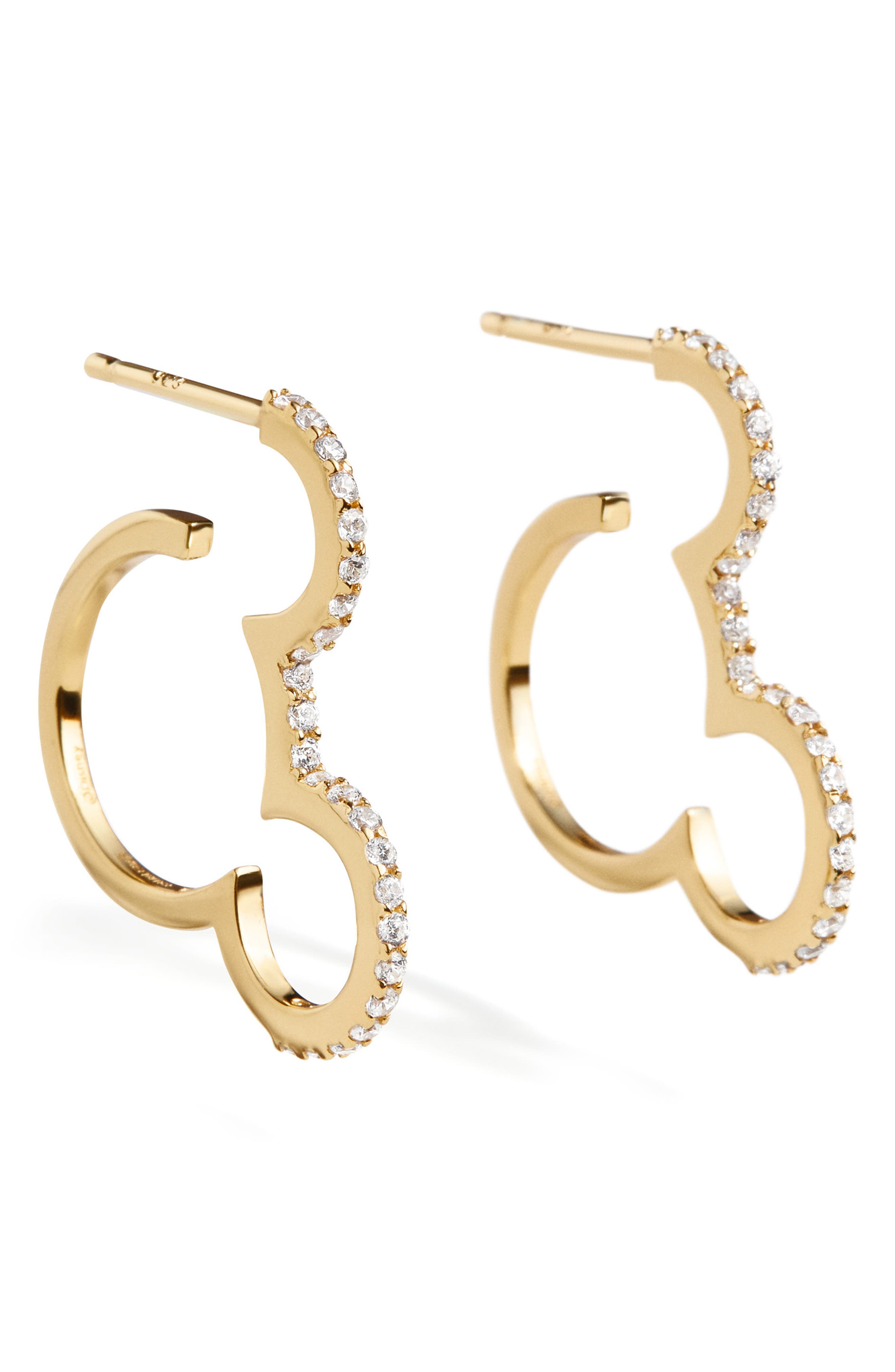 18K Gold Plated Brass Faux Pearl and Cubic Zirconia Charm Huggie Hoop Earrings Handmade Hoop Earrings by Detail London.