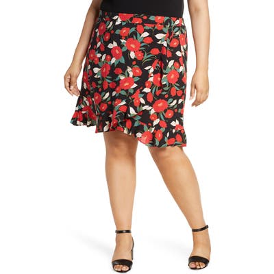 Plus Size Gibson X Hot Summer Nights Two Peas Ruffle Faux Wrap Skirt, Red (Plus Size) (Nordstrom Exclusive)